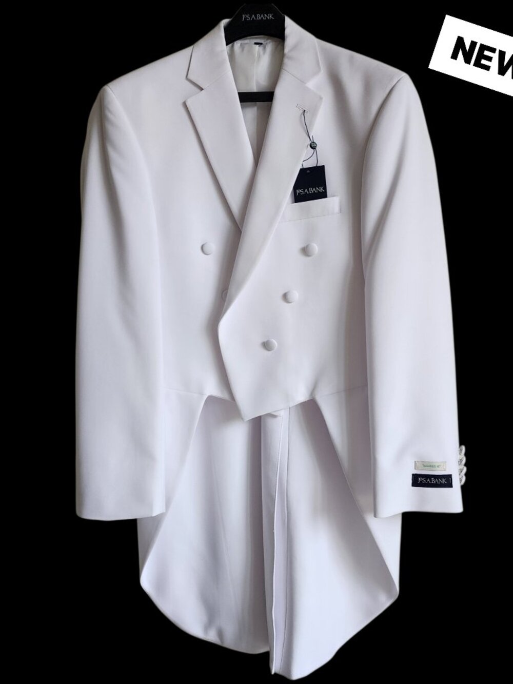 40R White Tails Jacket Formal Tailcoat Polyester Wedding Debutante Ball New Nwt